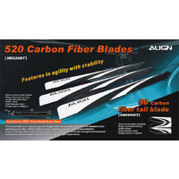 520 Carbon Fiber Main Blades (For 3-Blade Rotor Head) HD520D