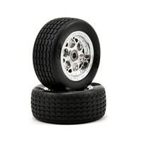 LOSB1194 Losi 1/16 Front Wheels & Tires Mounted, Chrome (Pr): Mini-S