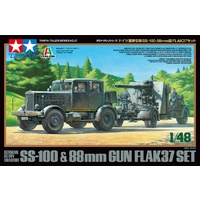 74-T37027 Tamiya 1/48 German Heavy Tractor SS-100 & 88MM Gun Flak37 Set