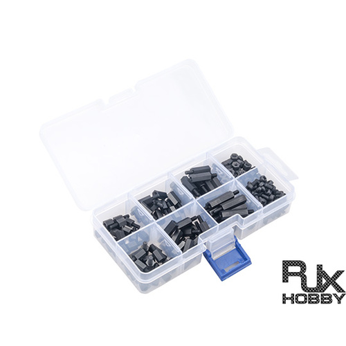 RJX1852 - RJXHOBBY M3 Nylon Spacer Screw Nut Assorted Kit w/Box (Black) (180pcs)