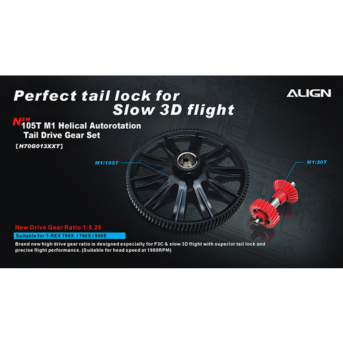 105T M1 Helical Autorotation Tail Drive Gear Set - H70G013XX