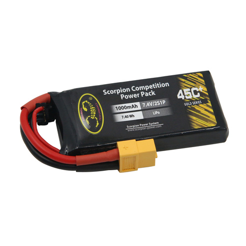 SP1000452XT60 Scorpion Power 1000mAh 45C 7.4V 2S with XT60