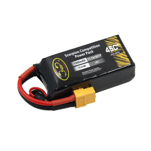 SP1300453XT60 Scorpion Power 1300mAh 45C 11.1V 3S with XT60