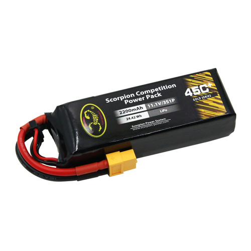SP2200453XT60 Scorpion Power 2200mAh 45C 11.1V 3S with XT60