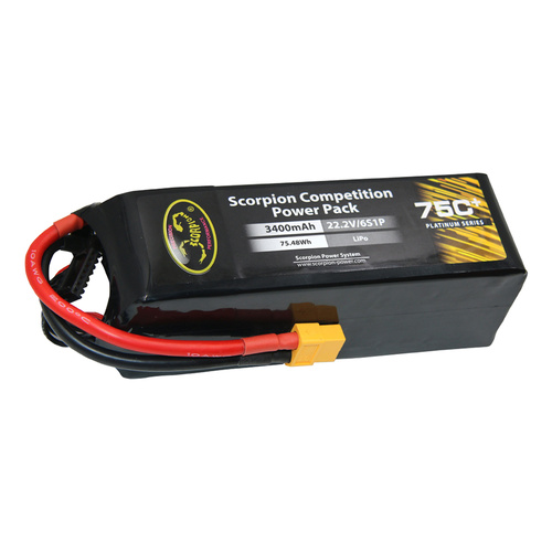 SP3400756XT60 Scorpion Power 3400mAh 75C 22.2V 6S with XT60