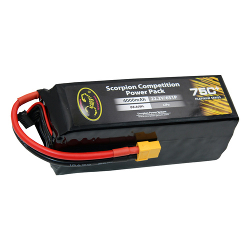 SP4000756XT60 Scorpion Power 4000mAh 75C 22.2V 6S with XT60