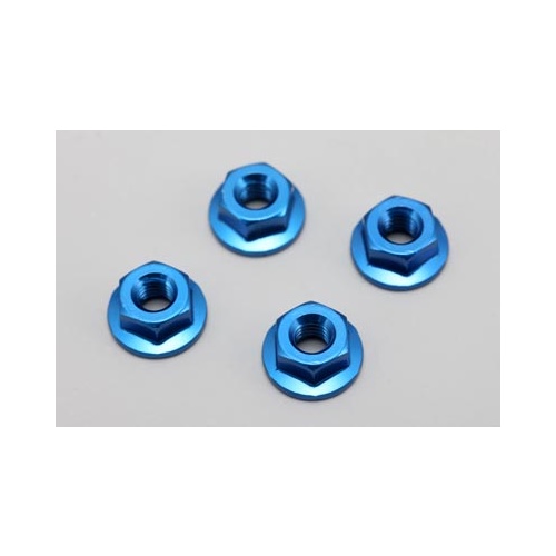 Serrate Aluminium Flanged Nut Blue 4pcs YKZC-N4FBL