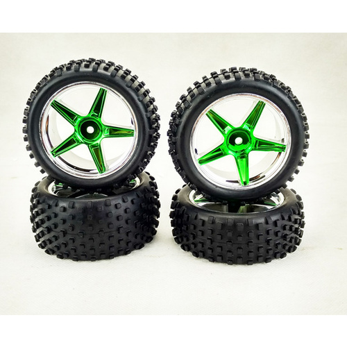 HSP 1/10 Buggy Wheels and Tires Mounted Front and Rear (Chrome Green) HSP_06010_06026