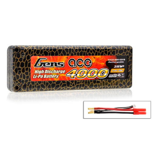 Gens Ace 4000mah 25C 7.4V hard Case Lipo (ACE-4000225H) ROAR GA2S-4000-25C-H