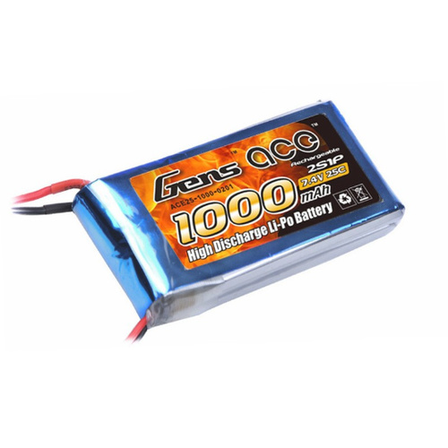 Gens Ace 1000mah 25c 7.4v Soft Case Battery (JST) GA2S-1000-25C-S