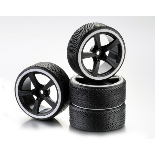 AB2510047 - Absima Wheel Set Drift 5-Spoke "Profile B" Rim black/Ring white 1:10 (4)
