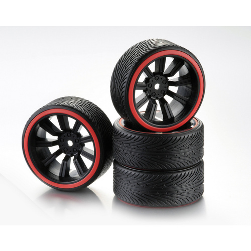 AB2510048 Absima Wheel Set Drift 9-Spoke "Profile B" Rim black/Ring red 1:10 (4)