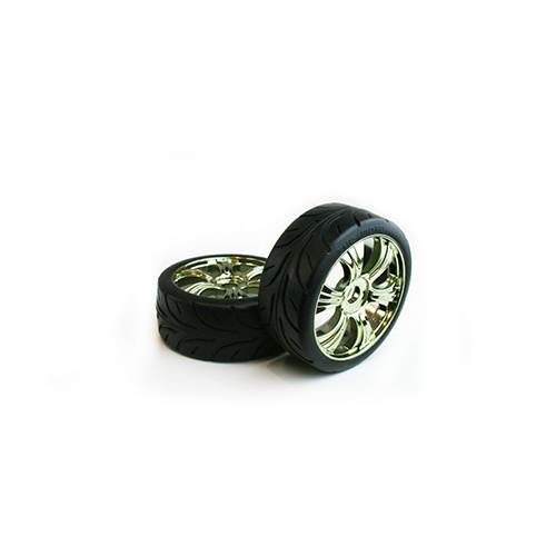 TRC-T825GM - TORNADO RC RALLY 1/8 TYRE SET 1 PAIR PRE GLUED GOLD METAL RIM