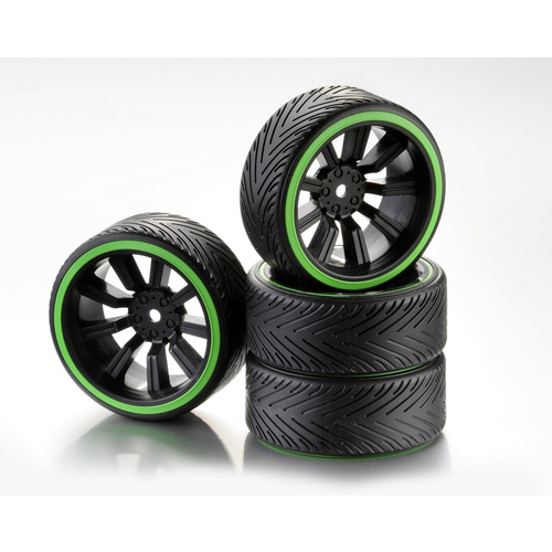AB2510049 Absima Wheel Set Drift 9-Spoke "Profile A" Rim black/Ring neon green 1:10 (4)