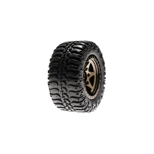 LOSB1075 Losi 1/16 Front Wheels & Tires Mounted, Black Chrome (Pr): Mini-DT
