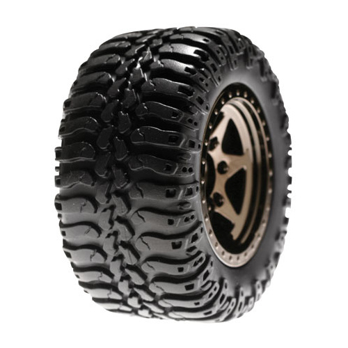LOSB1080 Losi 1/16 Rear Wheels & Tires Mounted, Black Chrome (Pr): Mini-DT