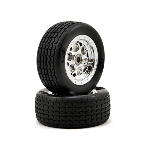 LOSB1194 Losi 1/16 Front Wheels & Tires Mounted, Chrome (Pr): Mini-S