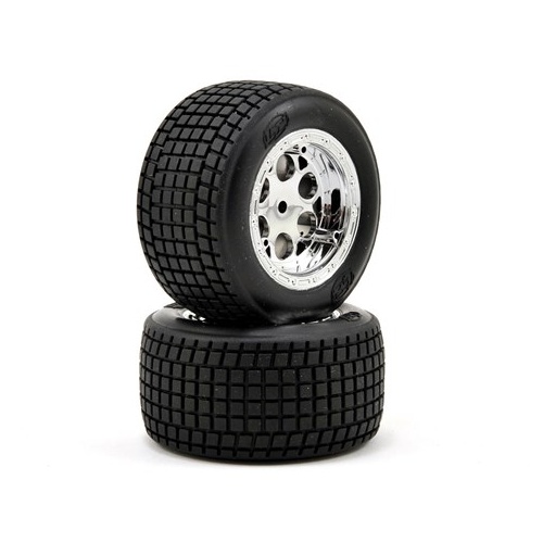 LOSB1195 Losi 1/16 Rear Wheels & Tires Mounted, Chrome (Pr): Mini-S