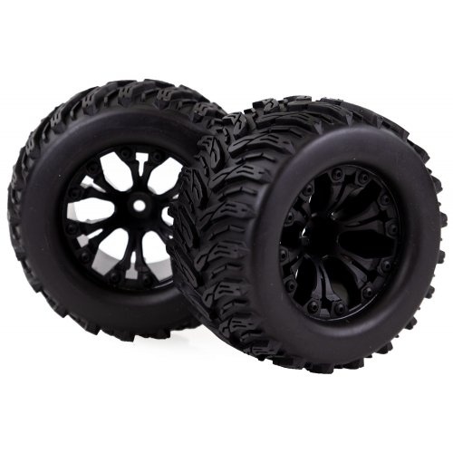 HSP-70121 HSP 2.8" MT-Cyclone Tyres on Black Spoke Rims - Glued Truck Wheels w/ Foam 2Pcs