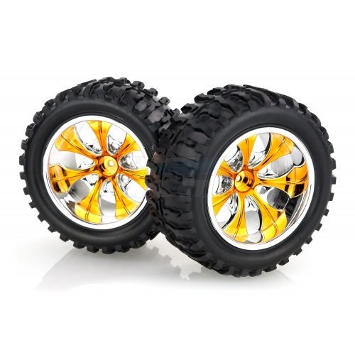 HSP 2.8" Off-Road Tyres on Orange Chrome Rims - Wheels 2Pcs HSP-08010B