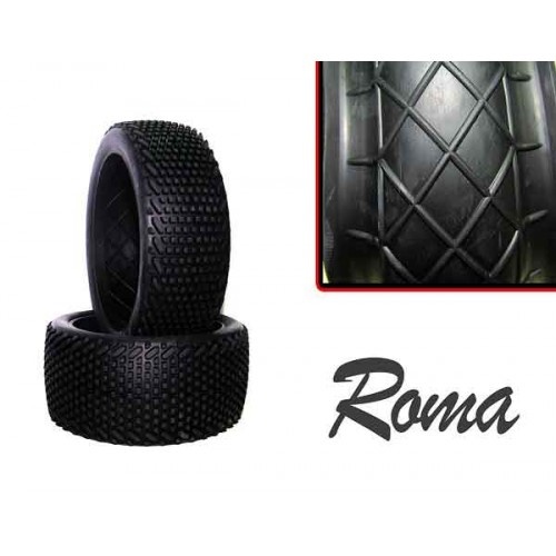 ROMA SOFT 1:8 BUGGY PRE-GLUED WHITE RIMS (PAIR) - HRRMASO+RIMS