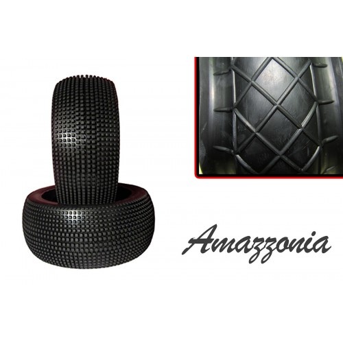 AMAZZONIA SOFT 1:8 TRUGGY PRE-GLUED WHITE RIMS (PAIR) - HRTAMASO+RIMS